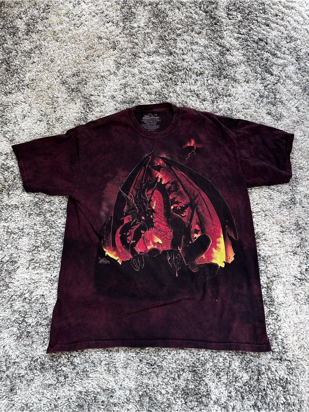 The Mountain Burgundy Black Dragon Graphic Tee with Red and Yellow Accents